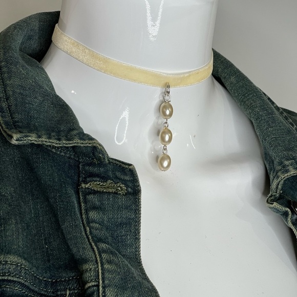 Choker necklace pearls white velvet necklace drop pendant pearl necklace cream - Picture 8 of 11